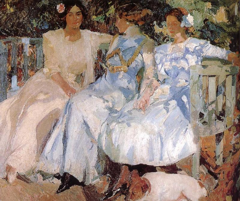 Joaquin Sorolla My wife and daughter were in the garden China oil painting art